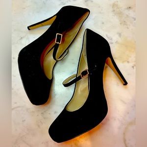Vince Camuto black suede “Mary Janes” high heel Size 8 Heel height 4 1/4 inches